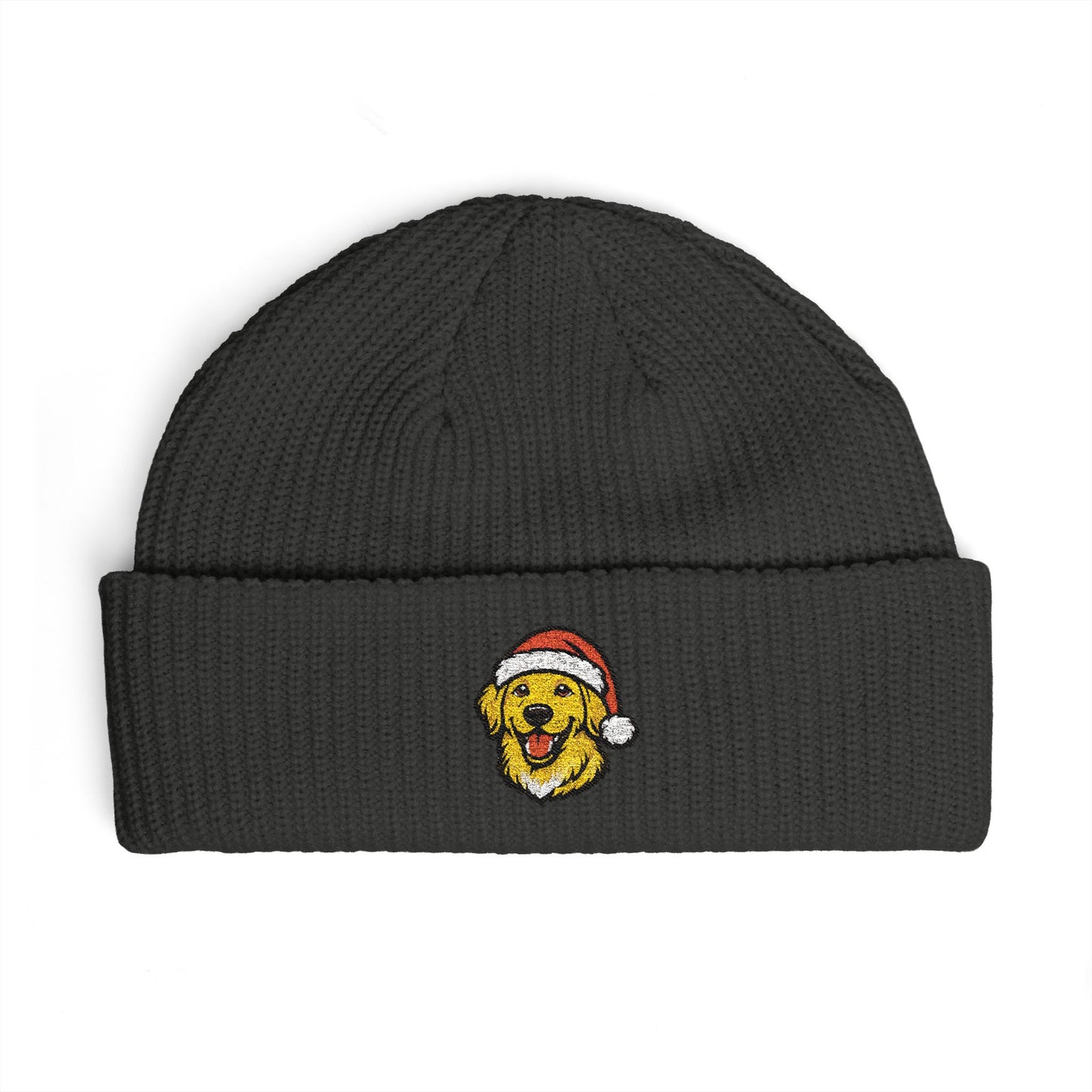 Cuffed Beanie — Embroidered Yellow Labrador Dog in Santa Hat Winter cap