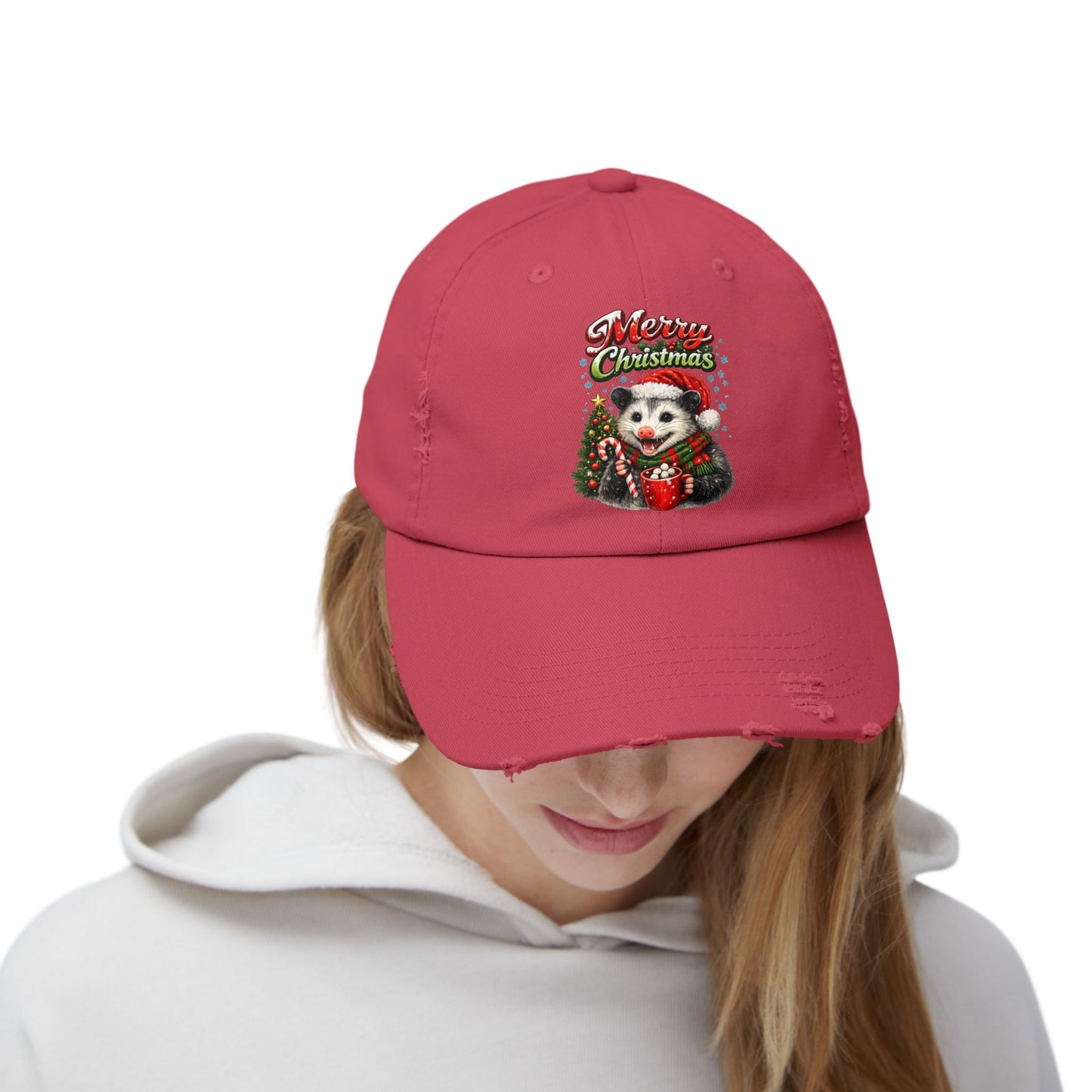 Merry Christmas Opossum Hat — Distressed Holiday Cap