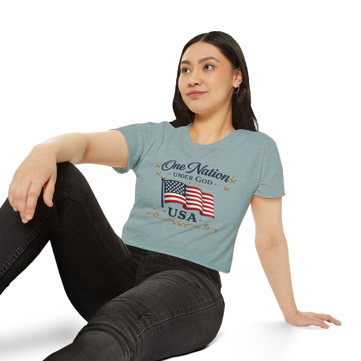 One Nation Under God USA Flag Crop Top | Patriotic American cropped Shirt