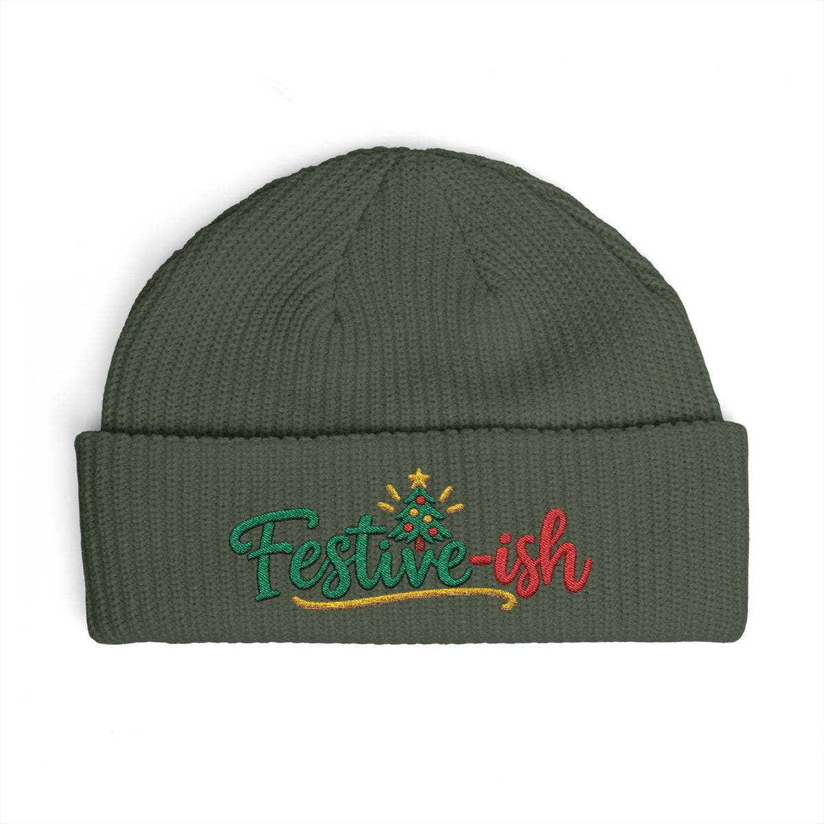 Festive-ish Cuff Beanie — Embroidered Holiday Knit Hat