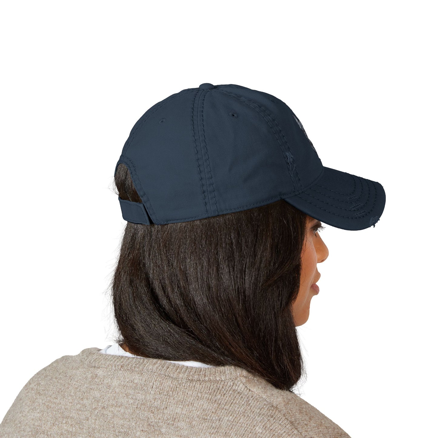 Embroidered Black French Bulldog Face Dad Hat | Distressed Baseball Cap