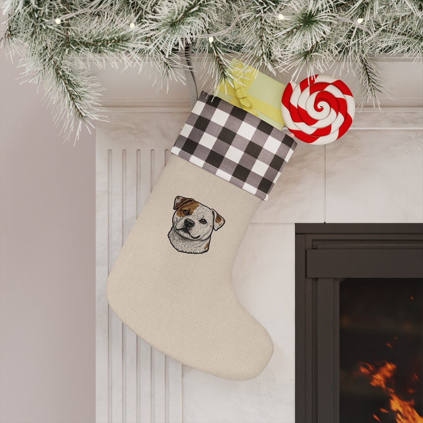 Scott American Bulldog Christmas Stocking with Buffalo Plaid Cuff