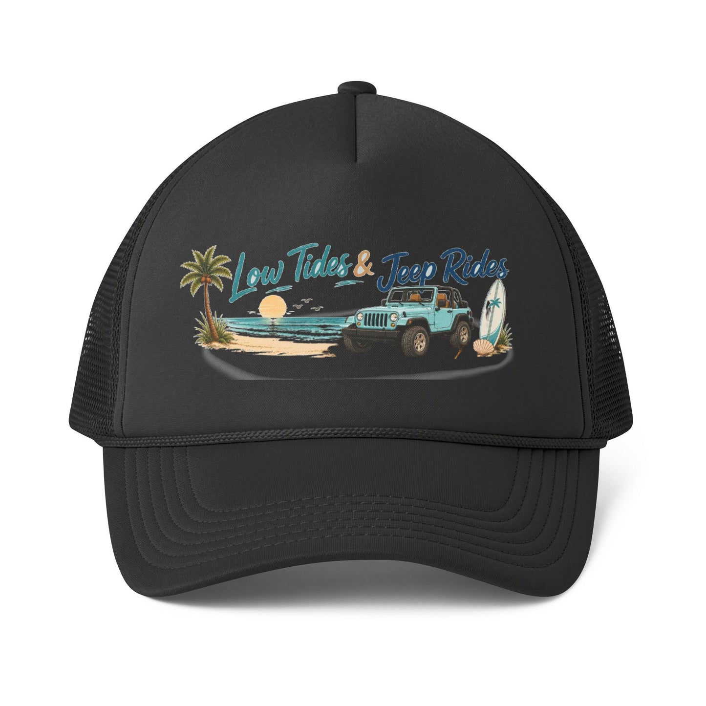 Low Tides & Beach Rides Trucker Cap | Beach 4x4 Surf Ocean Vintage Graphic