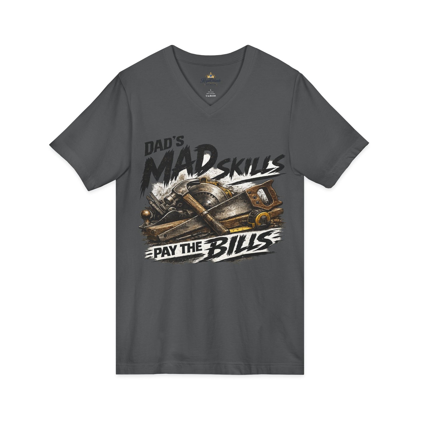 Dad's Mad Skills Pay The Bills V-Neck T-Shirt | Tool Belt Graphic Tee