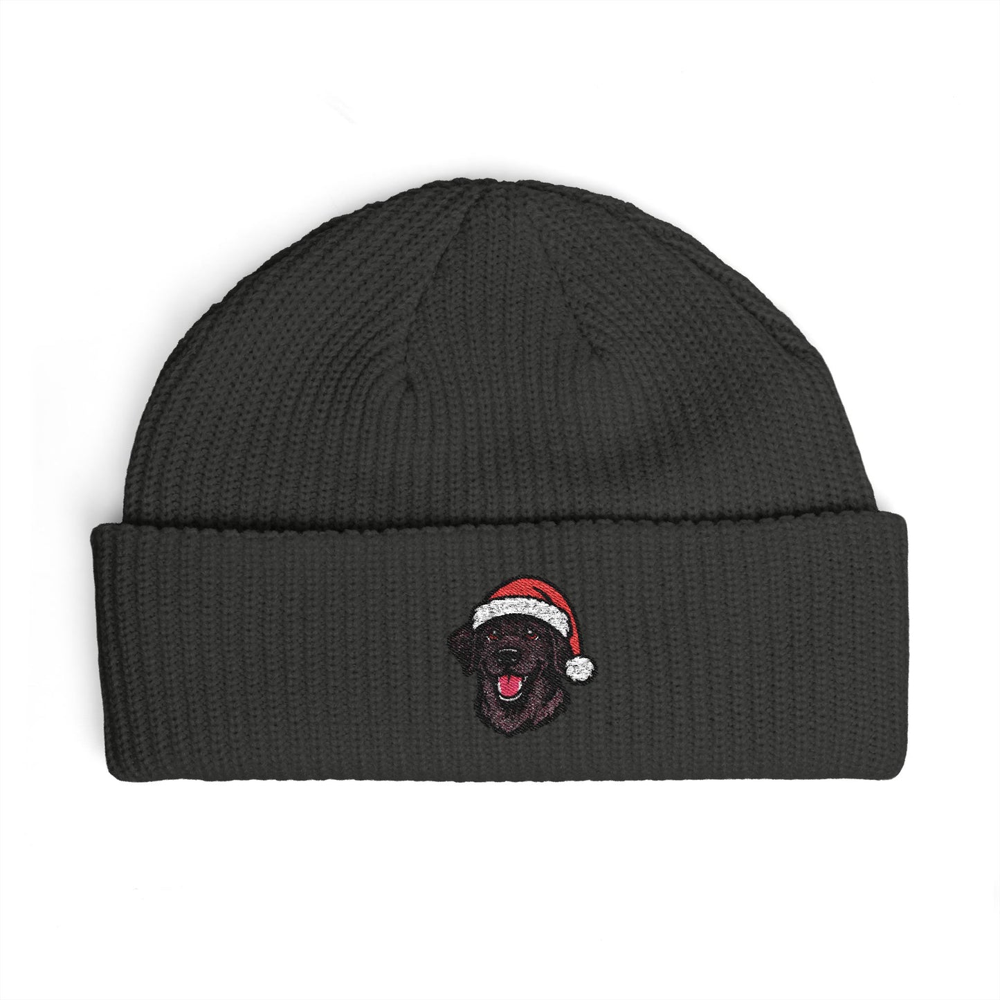 Cuffed Beanie — Embroidered Labrador Dog in Santa Hat Winter cap