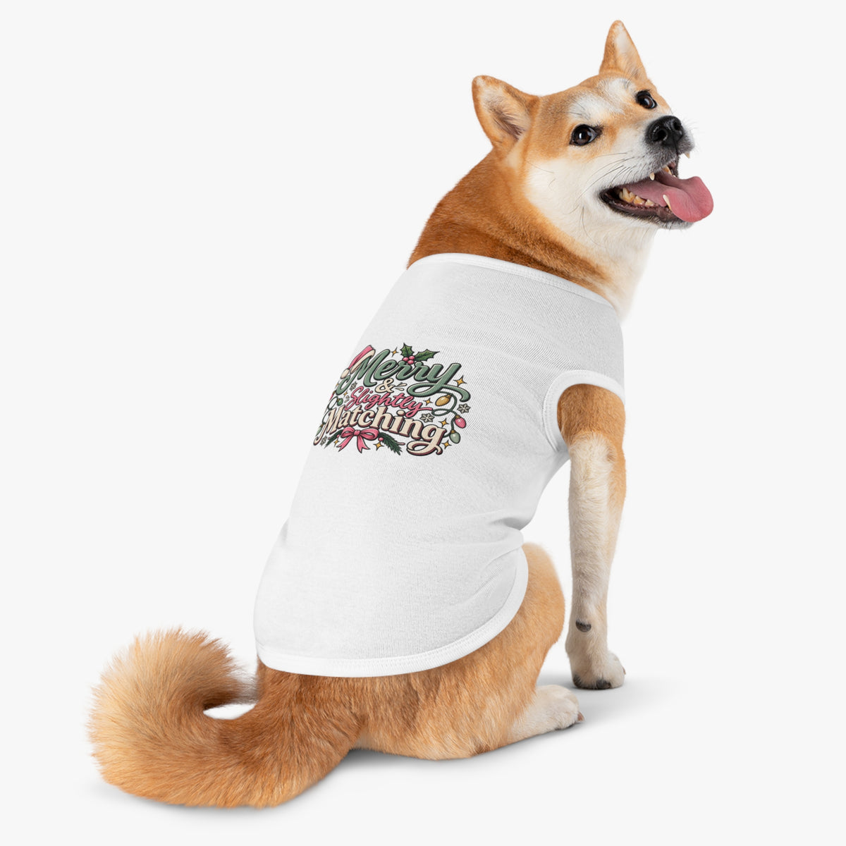 Merry & Slightly Matching Pet Tank Top — Holiday Dog Tee- Part of friends or family matching holiday tee set