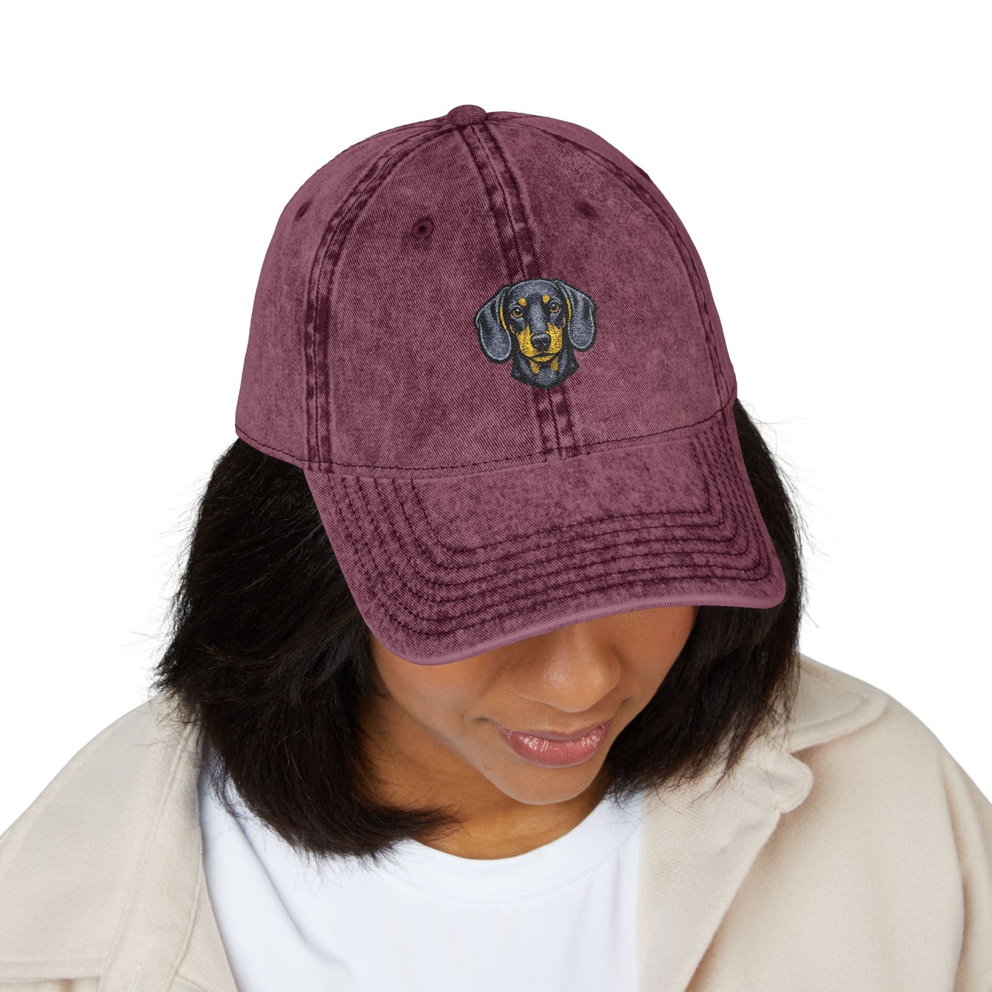 Embroidered Dachshund Dog Head Cap | Vintage Washed Baseball Hat