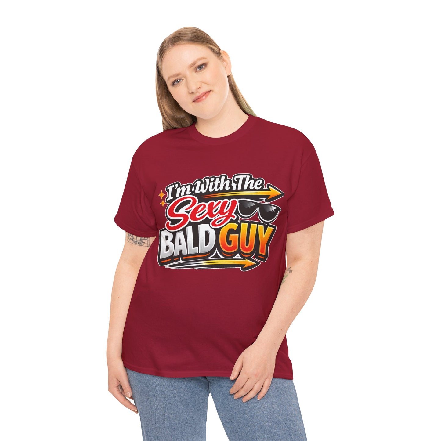 I'm With The Sexy Bald Guy T-Shirt | Funny Couple Tee, Sunglasses Graphic