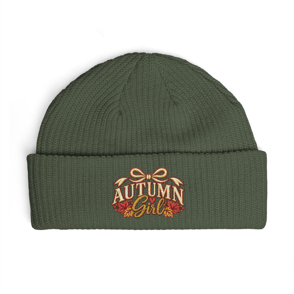 Autumn Girl Embroidered Cuff Beanie