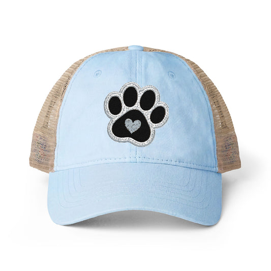 Paw print heart embroidered Women's Washed Mesh-Back Cap