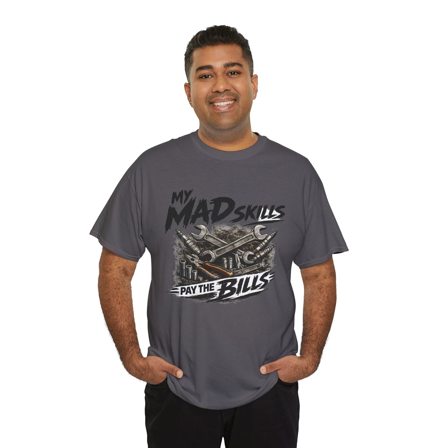 My Mad Skills Pay The Bills T-Shirt | Vintage Mechanic Toolbox Graphic Tee Gift for Dad