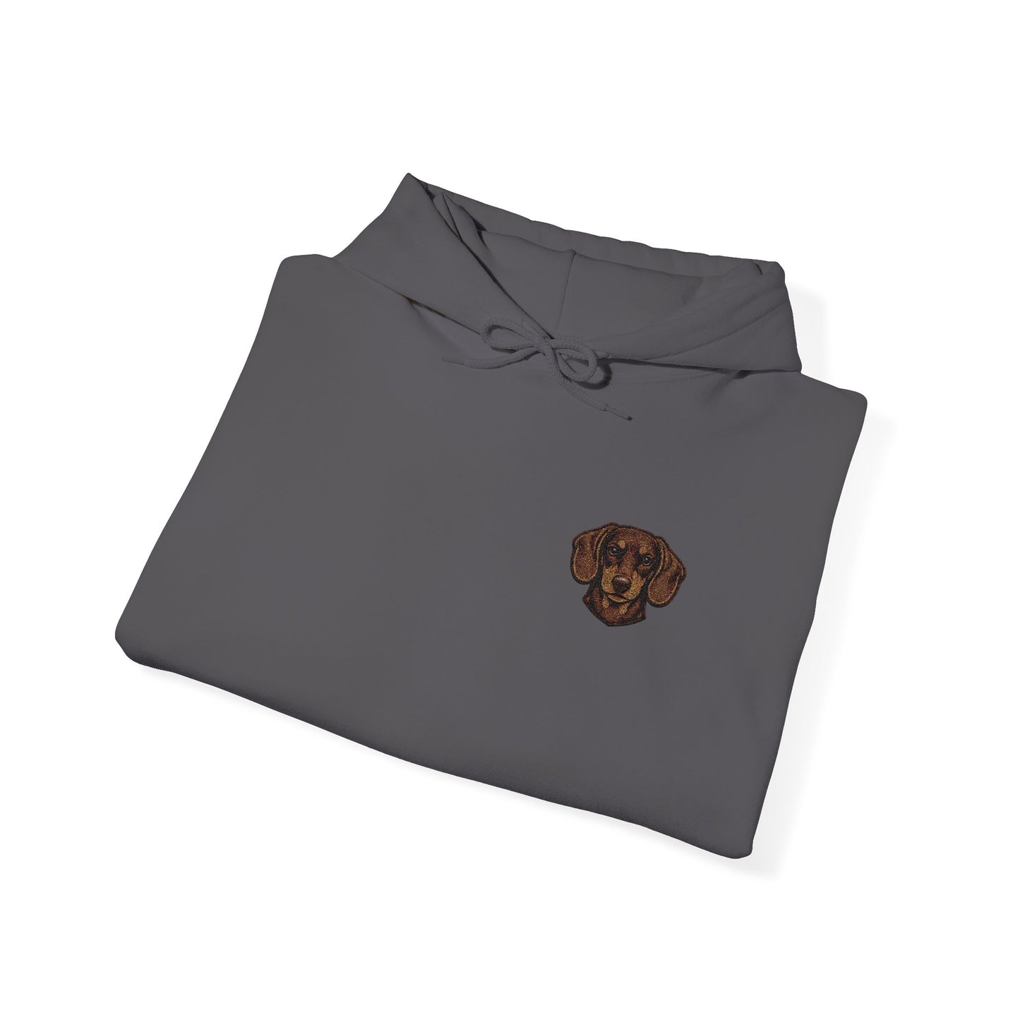 Dachshund embroidered design on hooded sweatshirt