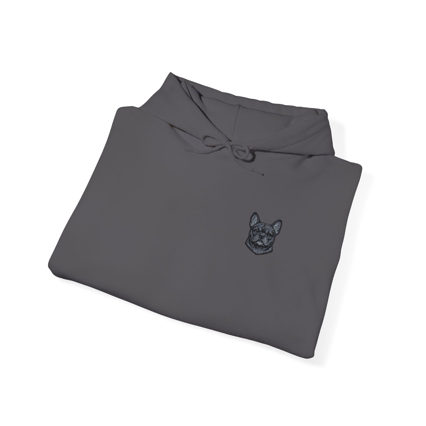 French Bulldog embroidered design on hooded sweatshirt