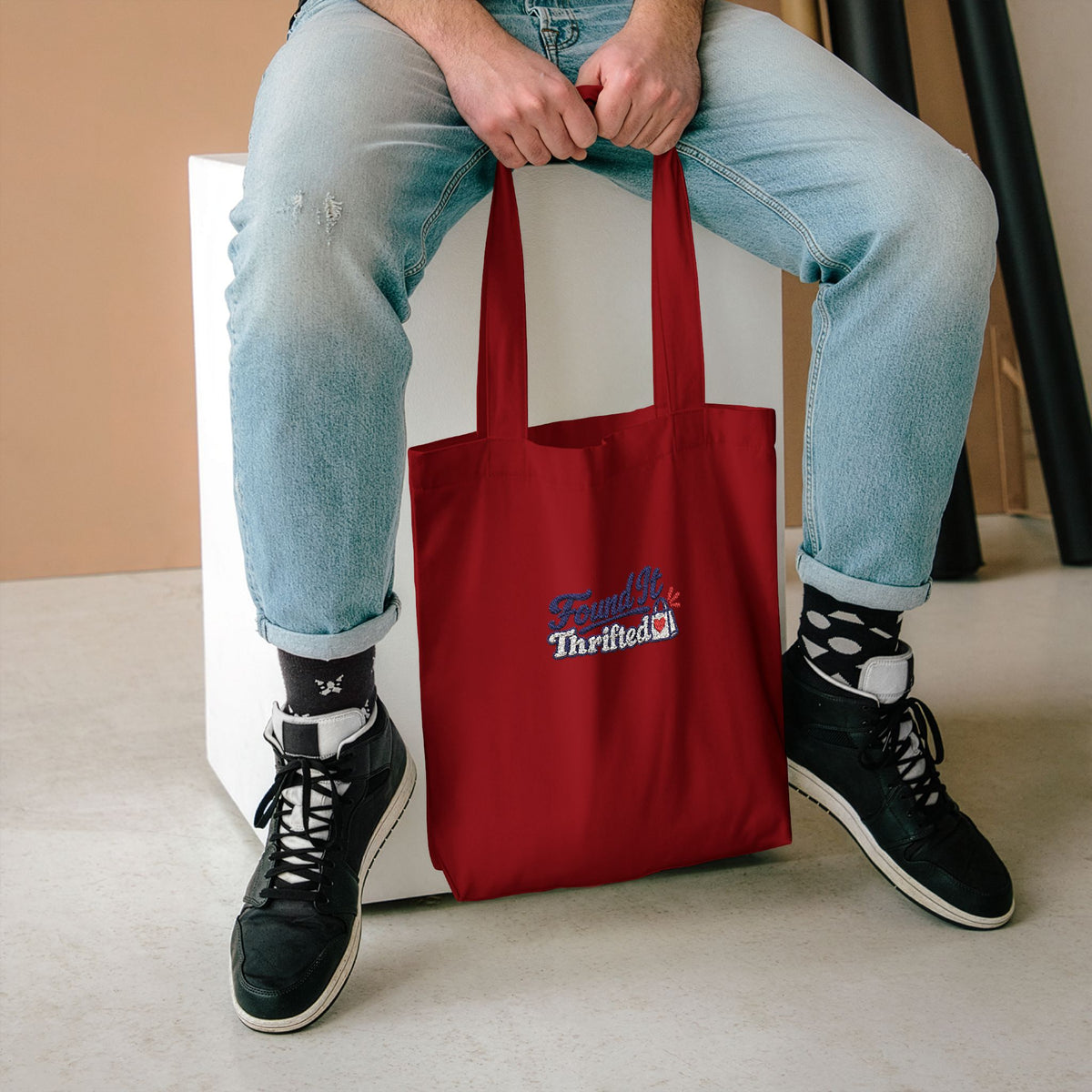 Tote Bag — “Found It, Thrifted” Graphic Cotton Tote for Everyday Errands & Gifts