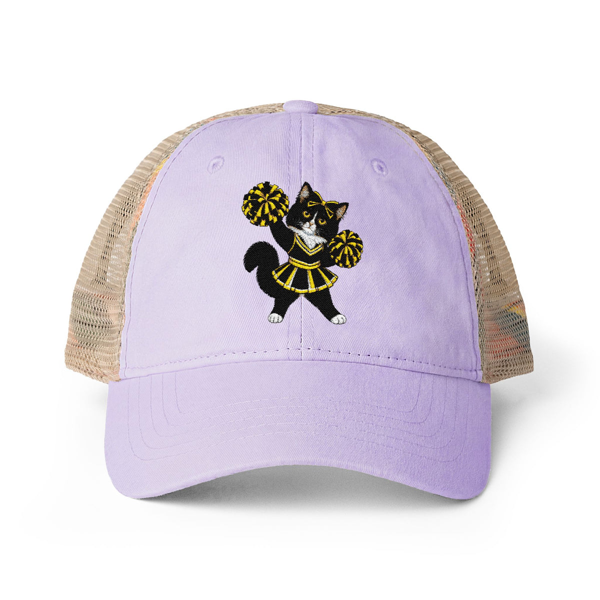 Tuxedo Cat embroidered Women's Washed Mesh-Back Cap