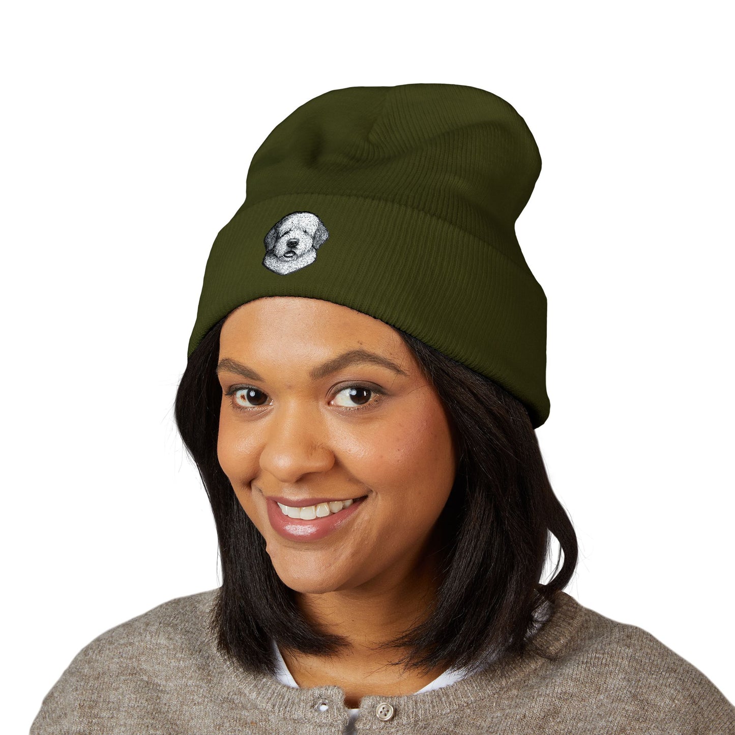 Old English Sheepdog Embroidered Beanie | Cuffed Knit Hat