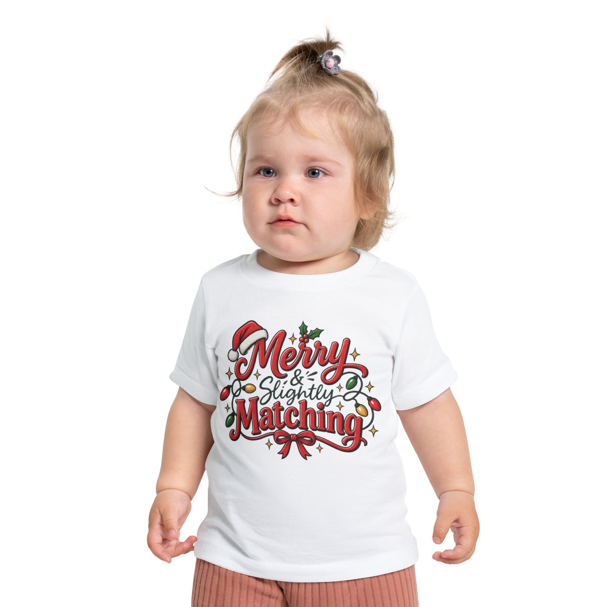 Baby T-Shirt — "Merry & Slightly Matching" Christmas Graphic tee friends or family matching pajama shirt