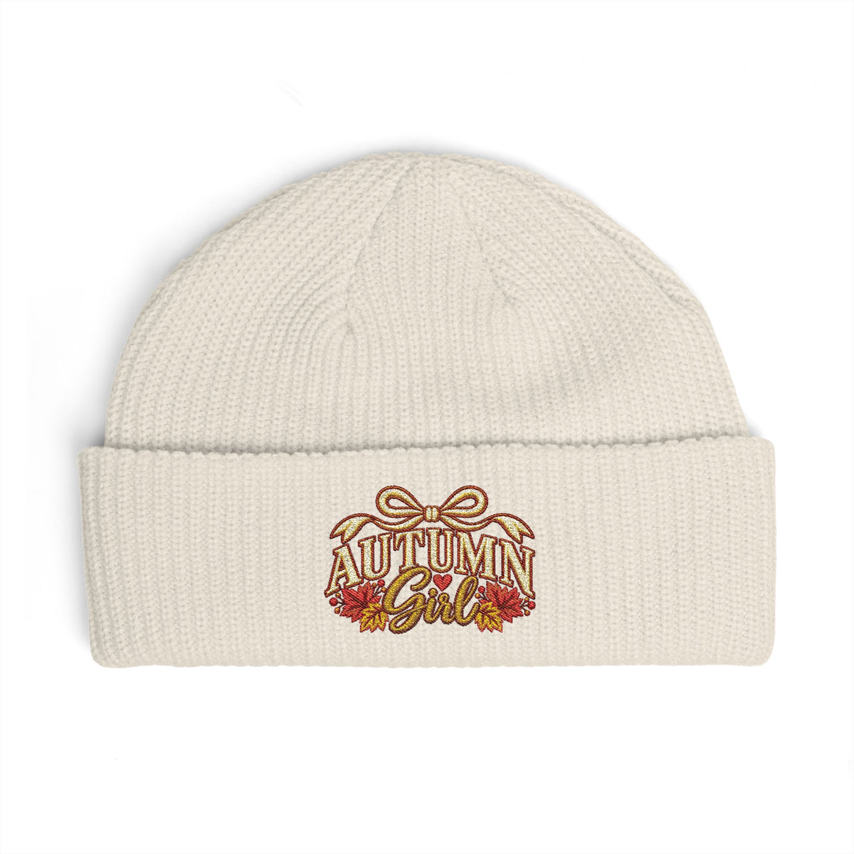 Autumn Girl Embroidered Cuff Beanie