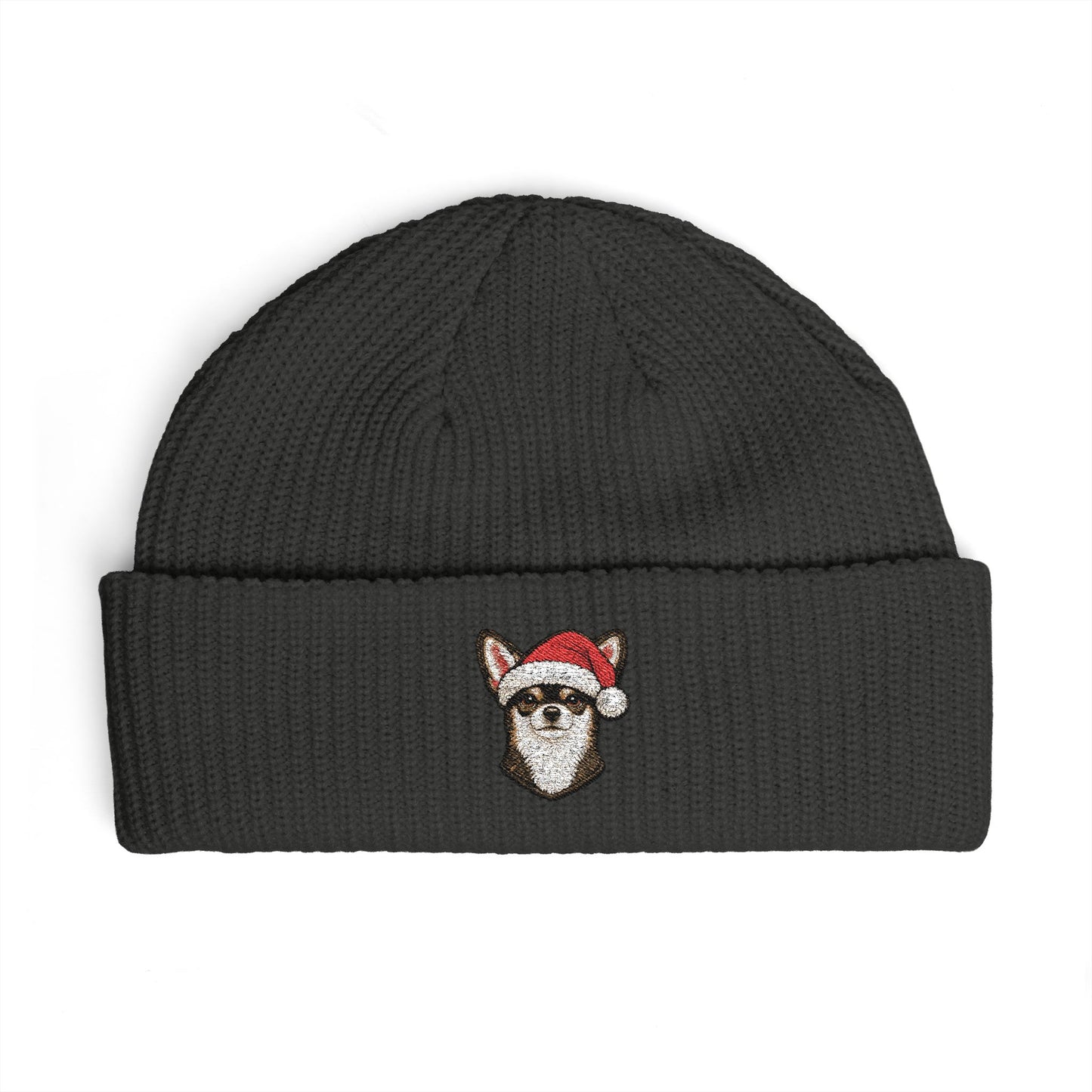Cuffed Beanie — Embroidered Chihuahua Dog in Santa Hat Winter cap
