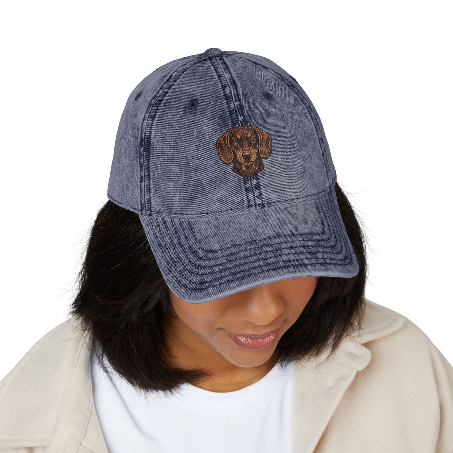 Embroidered Dachshund Head Cap | Vintage Distressed Baseball Hat