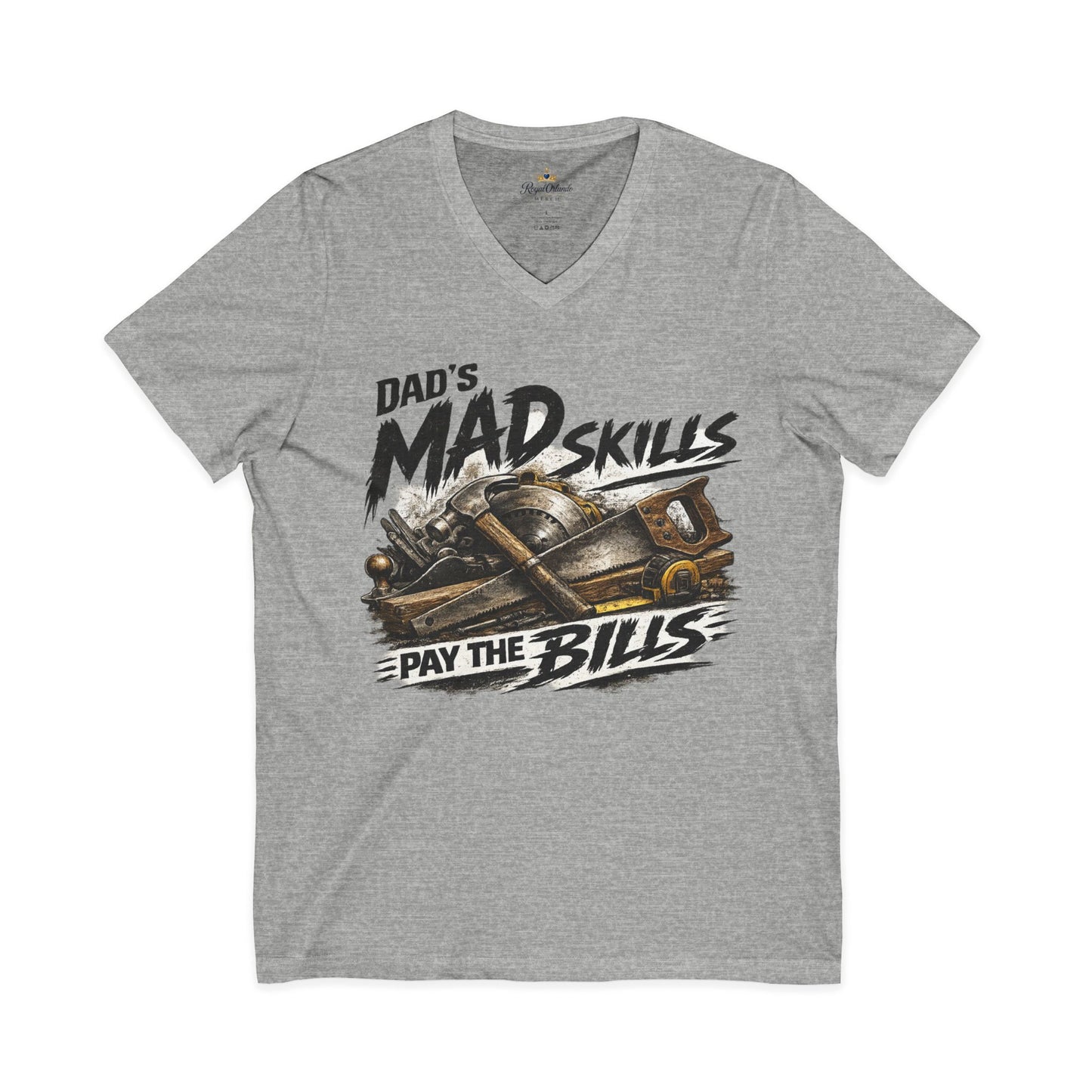 Dad's Mad Skills Pay The Bills V-Neck T-Shirt | Tool Belt Graphic Tee