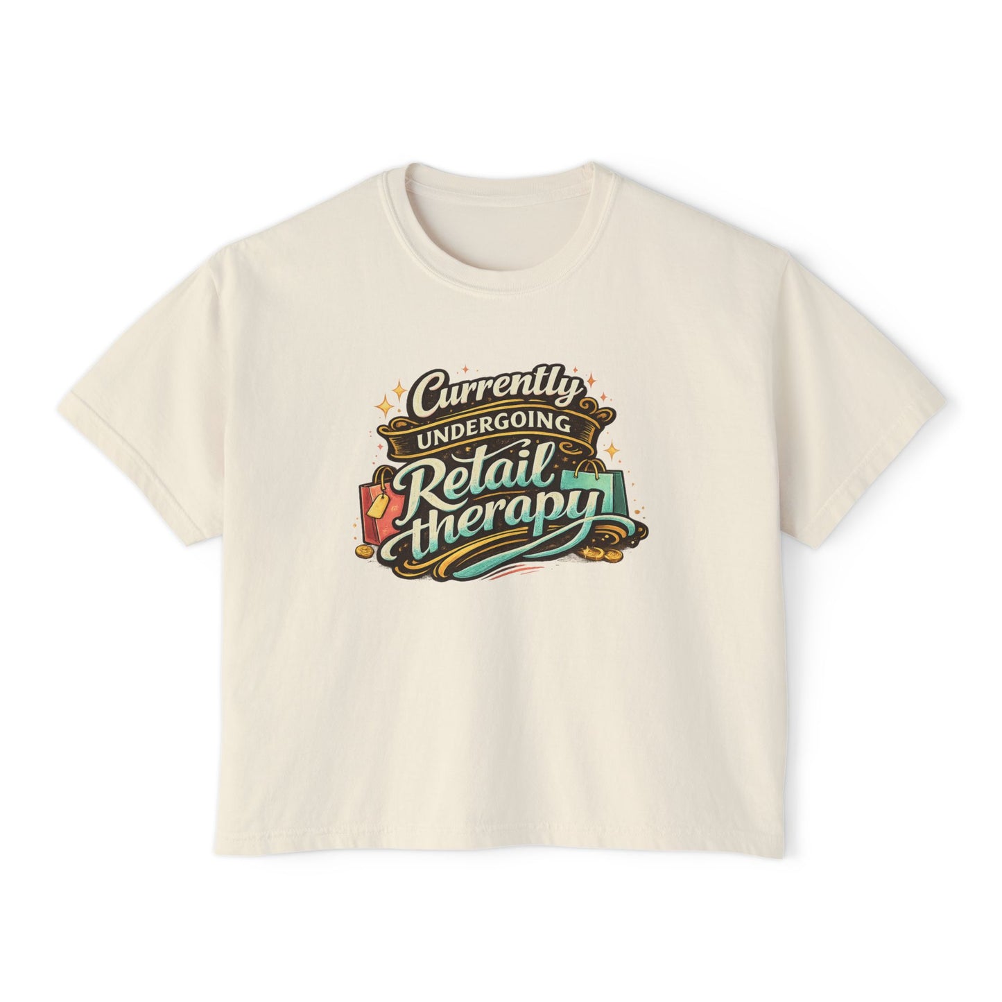 Currently Undergoing Retail Therapy Tee | Vintage Script Shopping Design boxy fit tee