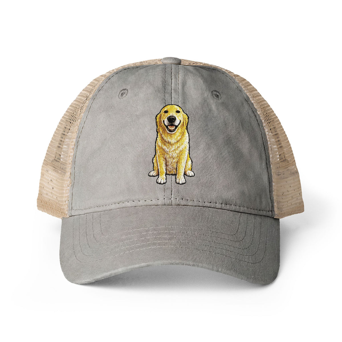 Golden Retriever Embroidered Washed Mesh-Back Cap