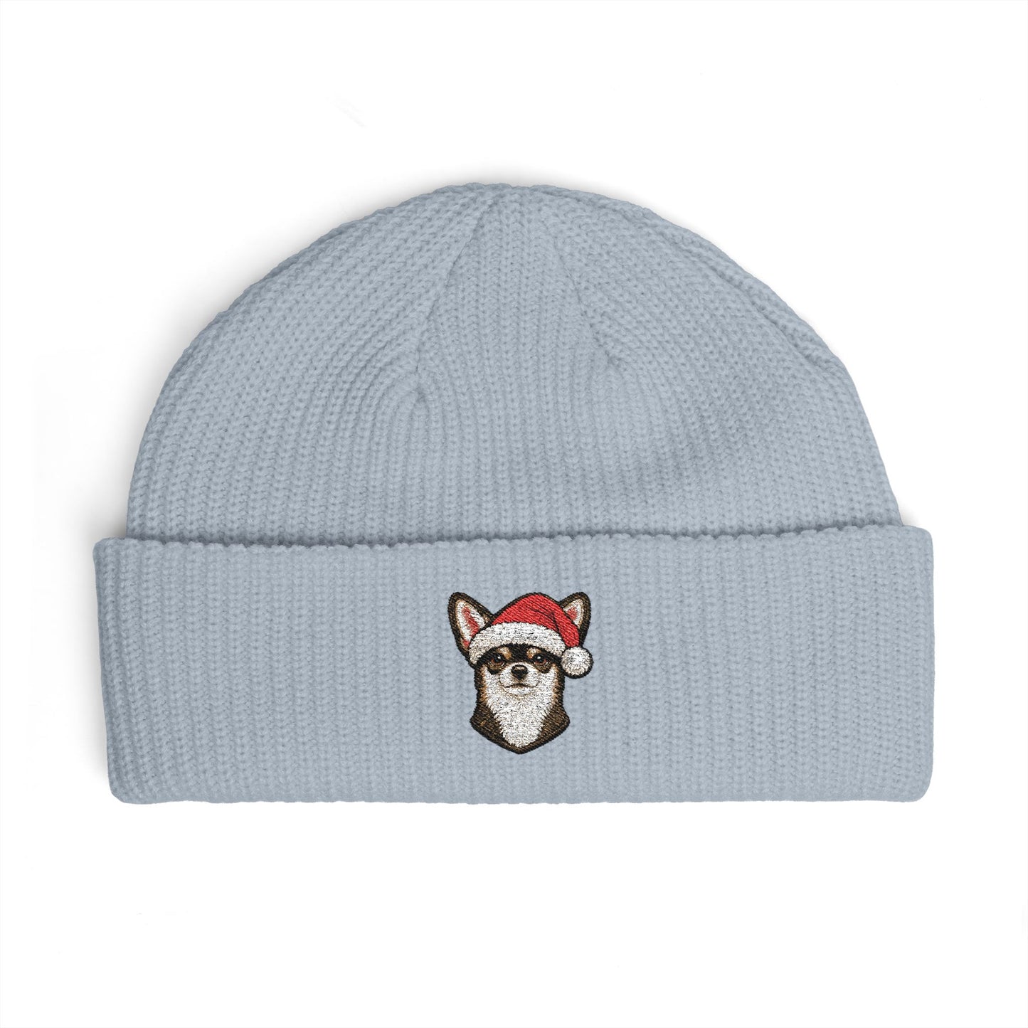 Cuffed Beanie — Embroidered Chihuahua Dog in Santa Hat Winter cap