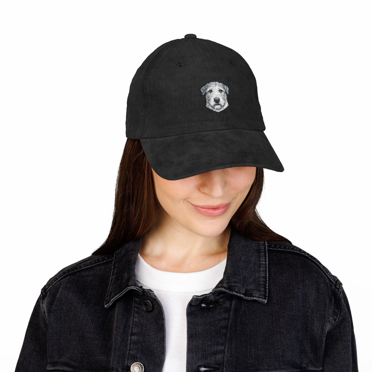 Embroidered Irish Wolfhound Dog Face Cap | Corduroy Baseball Hat