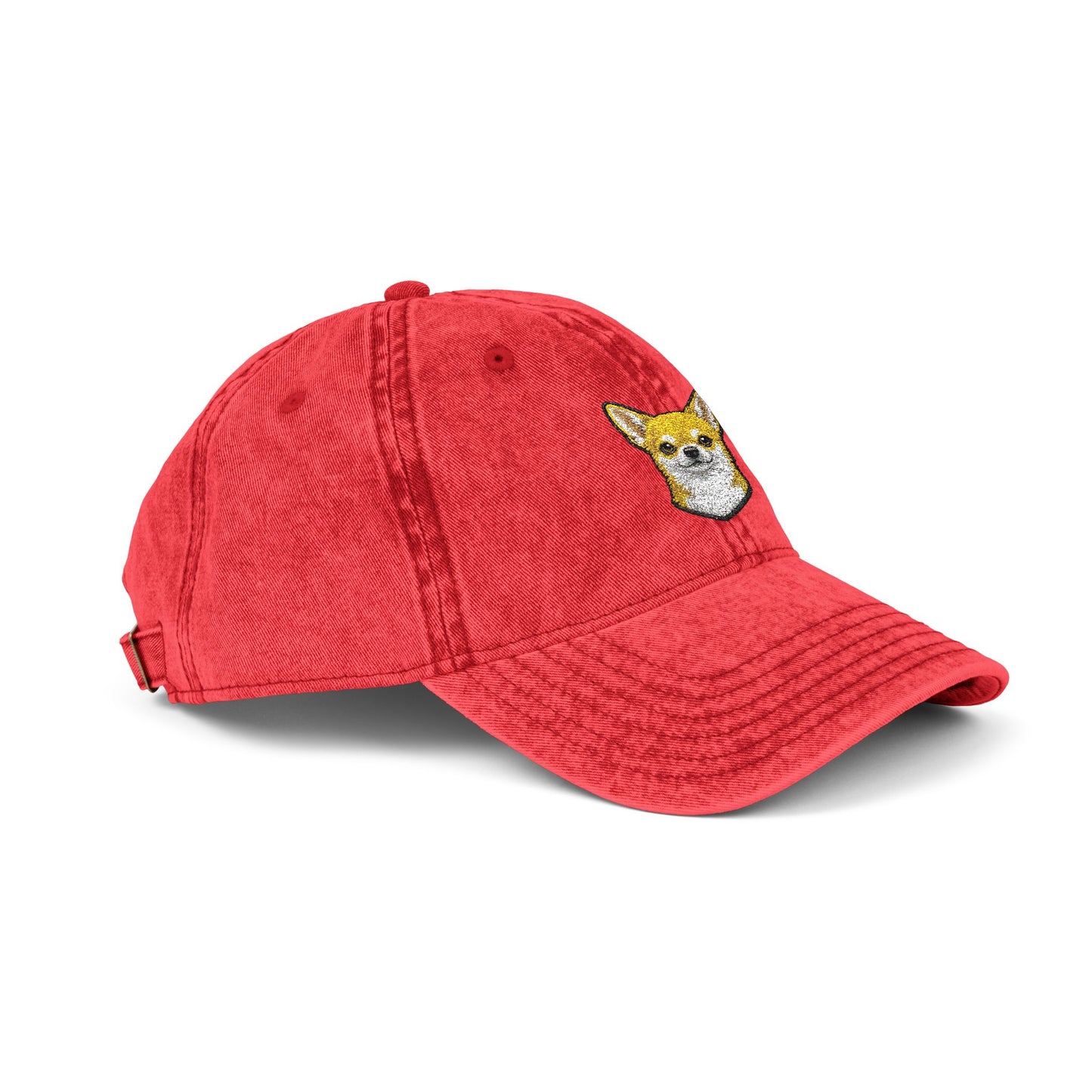 Embroidered Chihuahua Dog Face Cap | Vintage Washed Baseball Hat