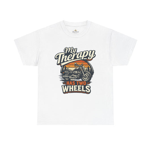 My Therapy Has Two Wheels Motorcycle Tee | Biker Riding Sunset Design