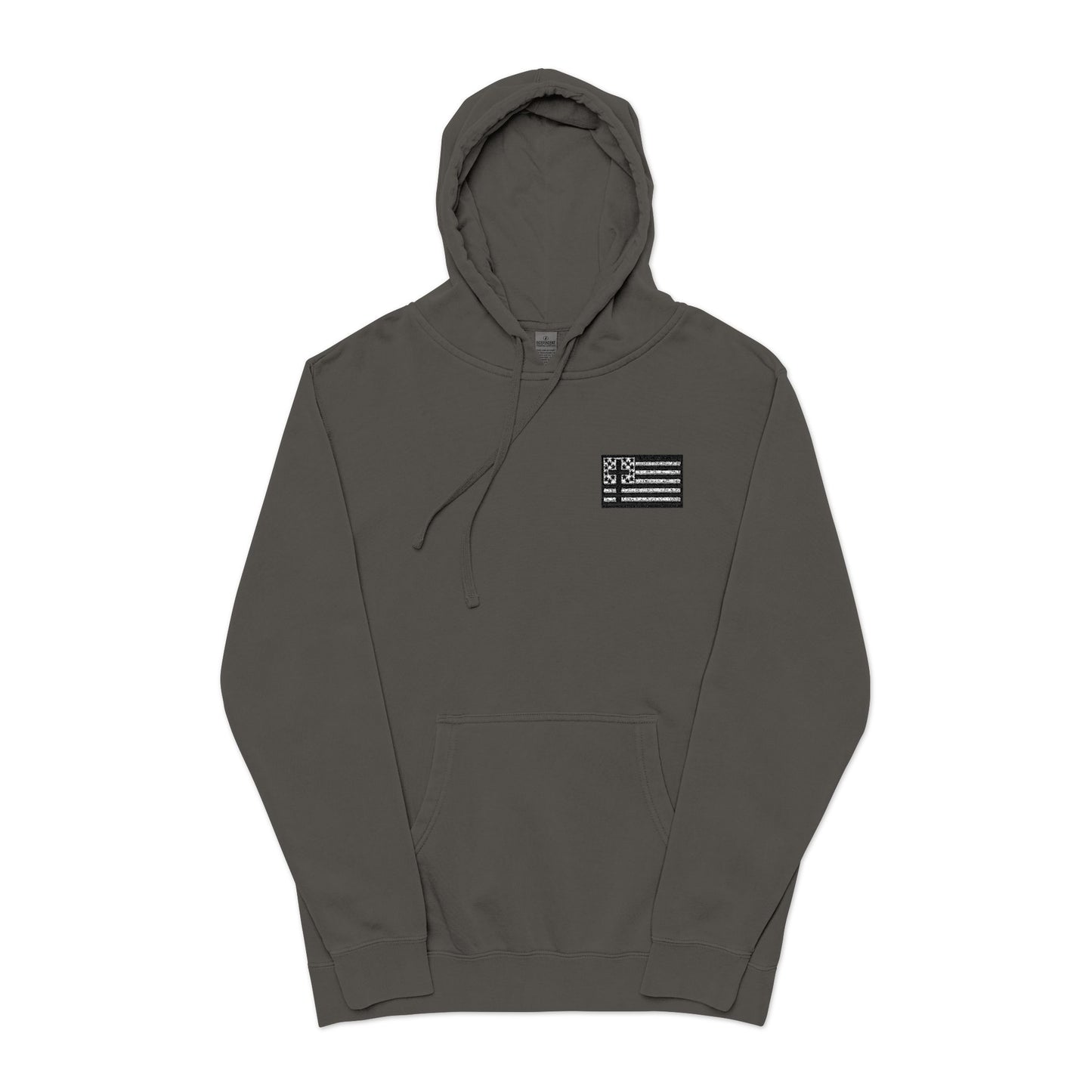 Embroidered Flag Patch Hoodie — Pigment-Dyed Casual Pullover