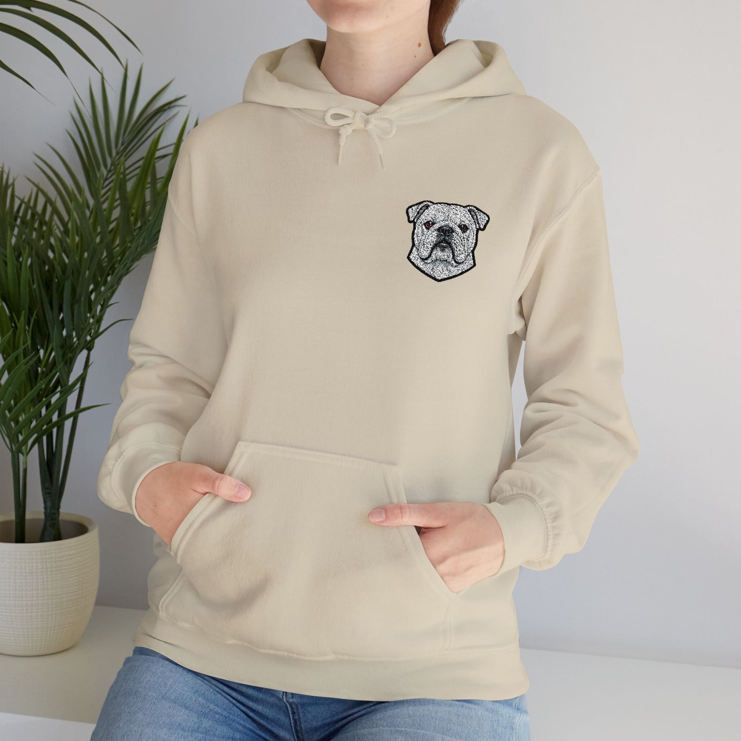 English Bulldog embroidered design on hooded sweatshirt