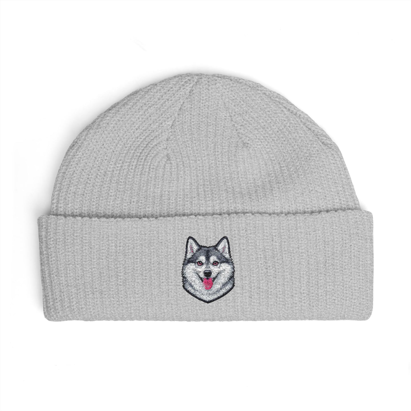 Embroidered Husky Cuff Beanie – Cozy Winter Hat for Dog Lovers