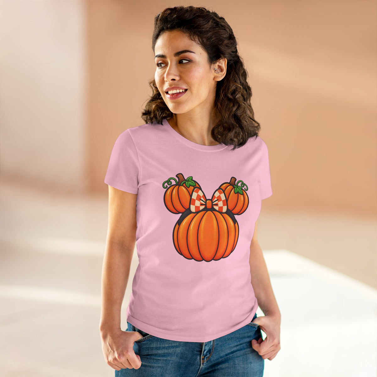 Fall Pumpkin Ears Tee | Pumpkin Adult Bow T-Shirt, Fall Halloween Top