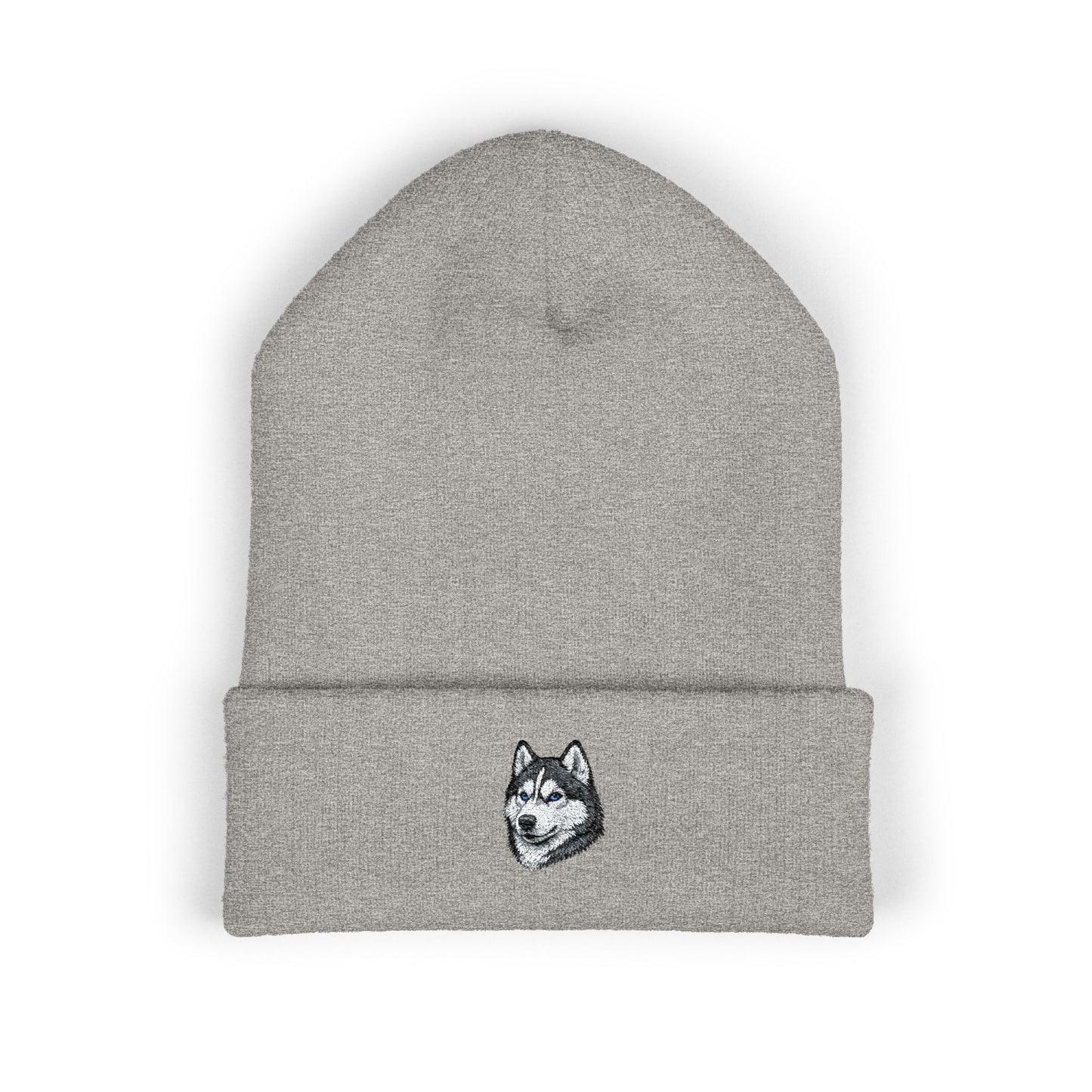 Siberian Husky Embroidered Beanie | Cuffed Knit Hat
