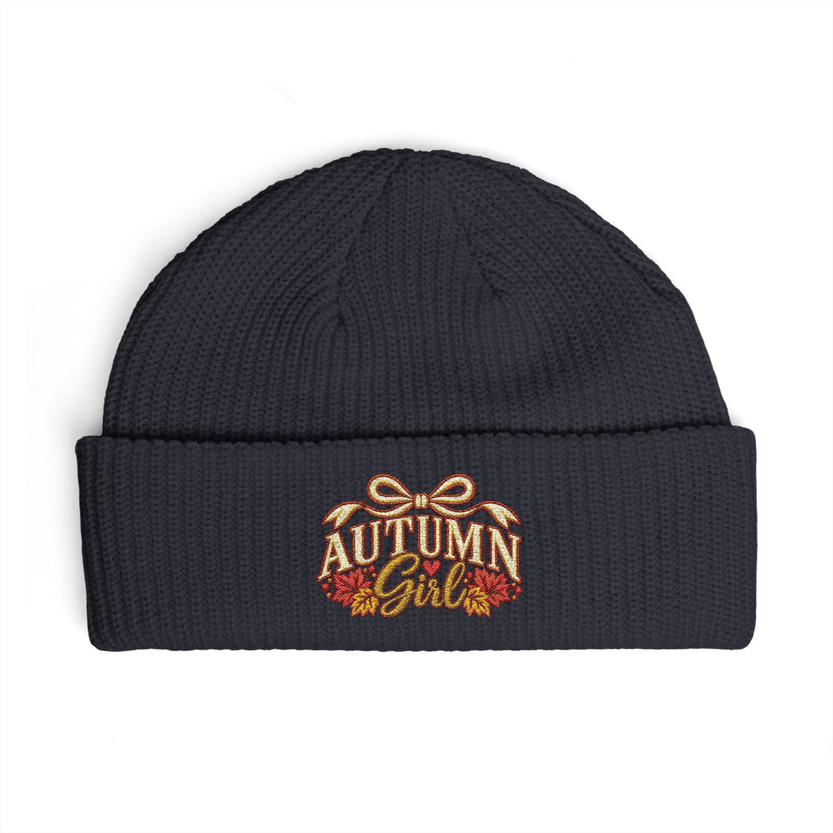 Autumn Girl Embroidered Cuff Beanie