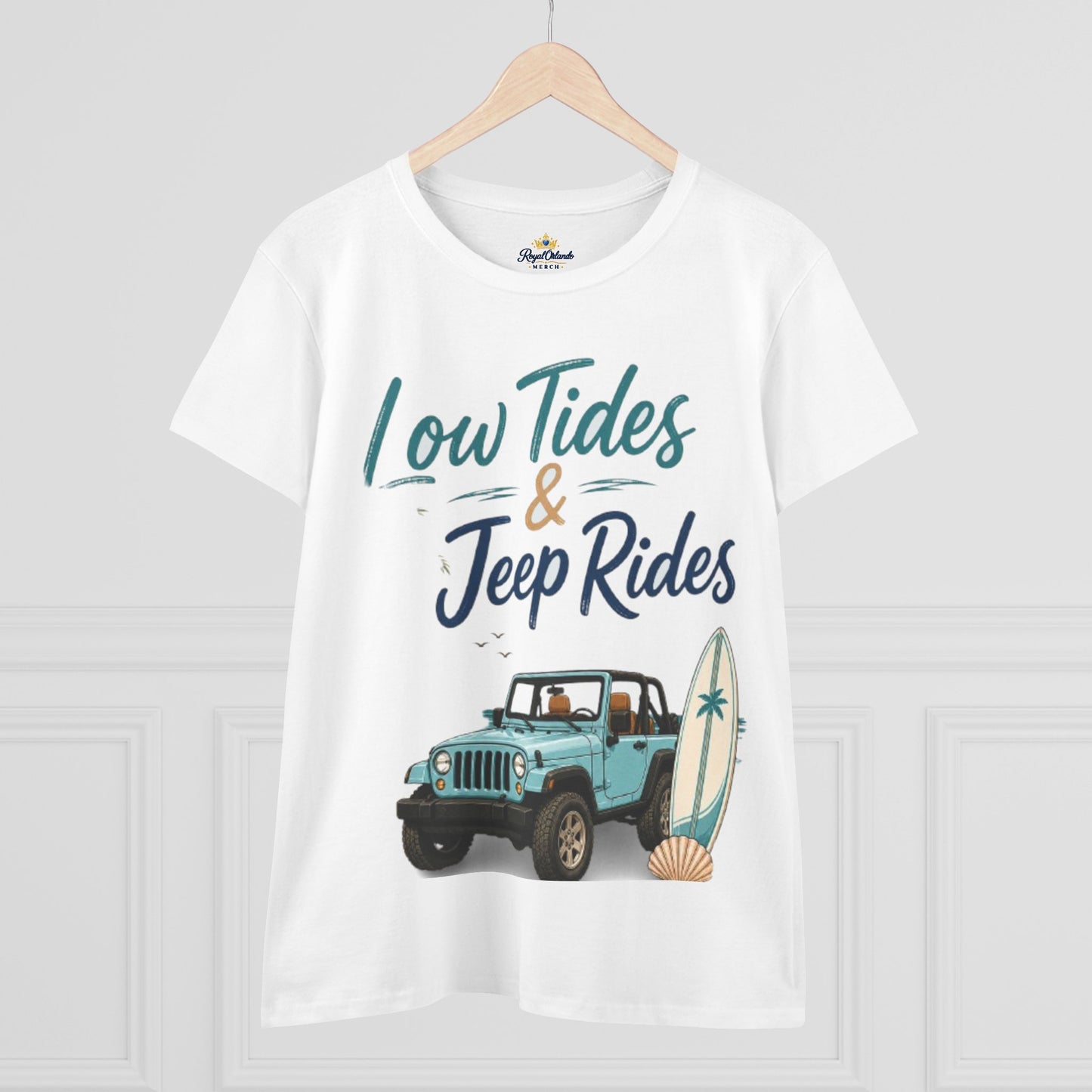 Low Tides & Jeep Rides Women's Tee — Beachy Surf Jeep Graphic T-Shirt