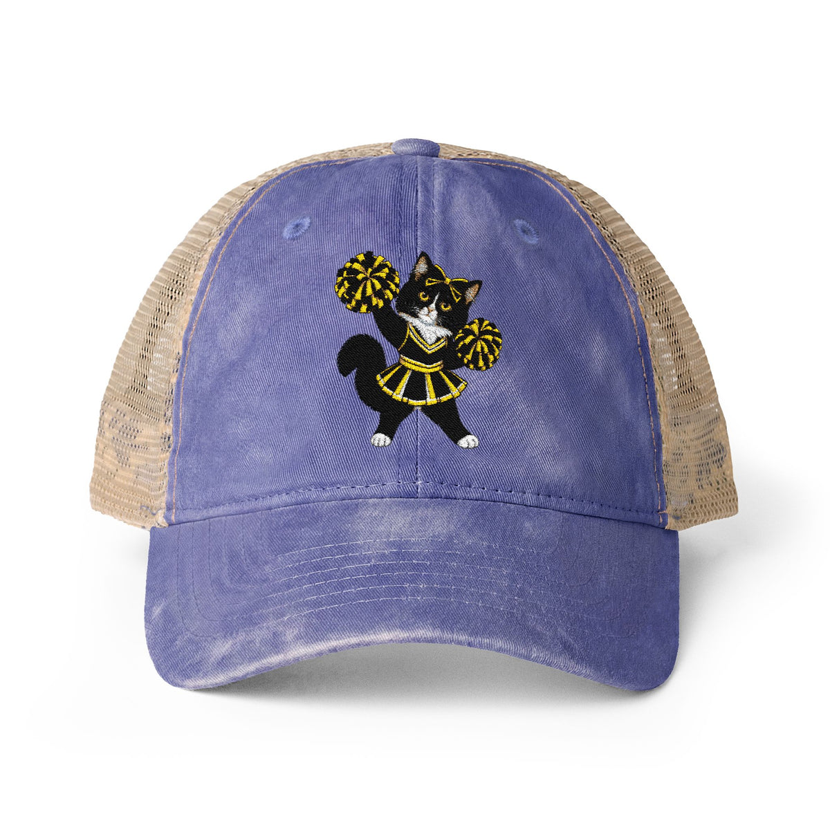Tuxedo Cat embroidered Women's Washed Mesh-Back Cap