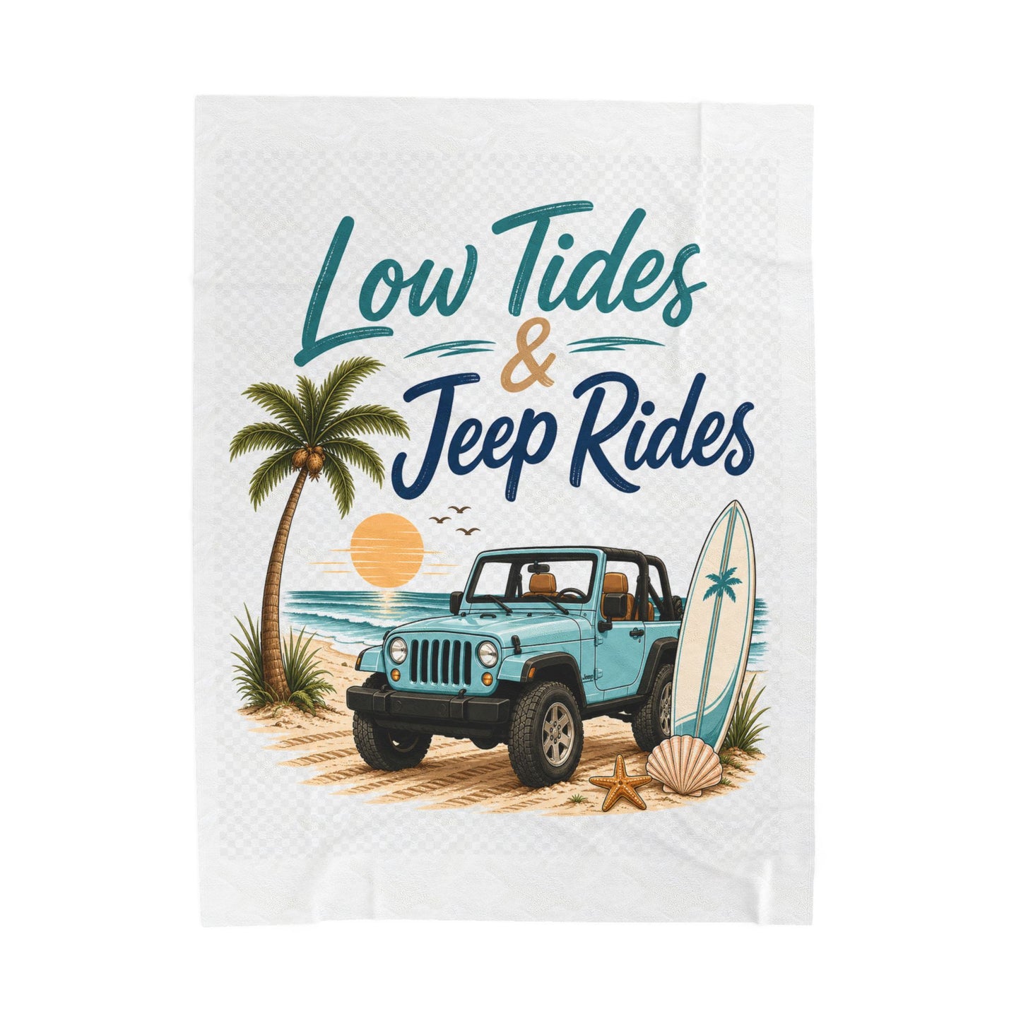 Low Tides & Beach Rides Velveteen Plush Blanket | Beach off-road Surf Design