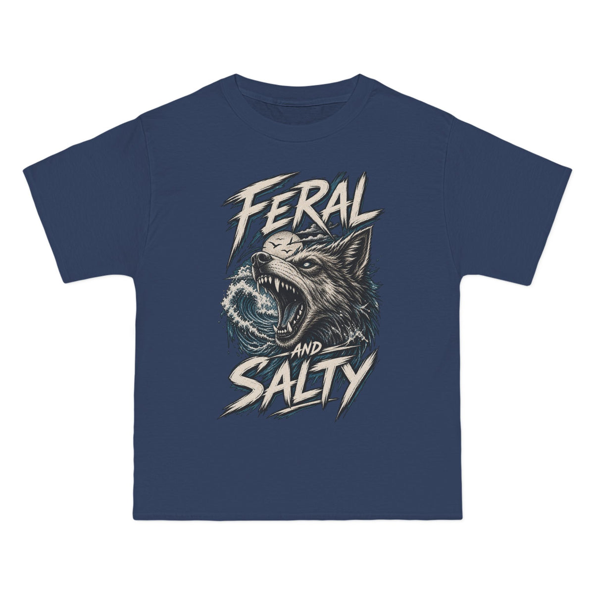 Feral and Salty Wolf Ocean T-Shirt — Graphic Animal Tee for Outdoor & Casual Wear