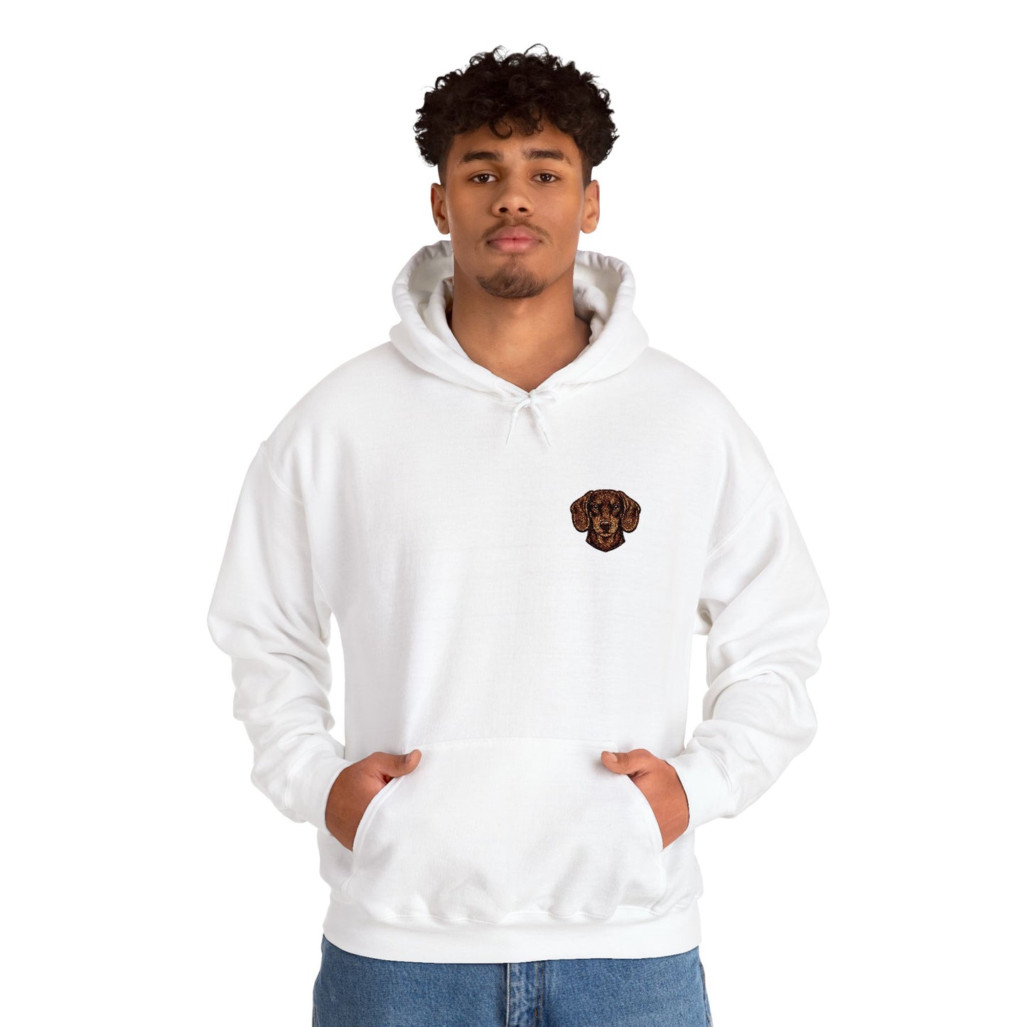 Dachshund embroidered design on hooded sweatshirt