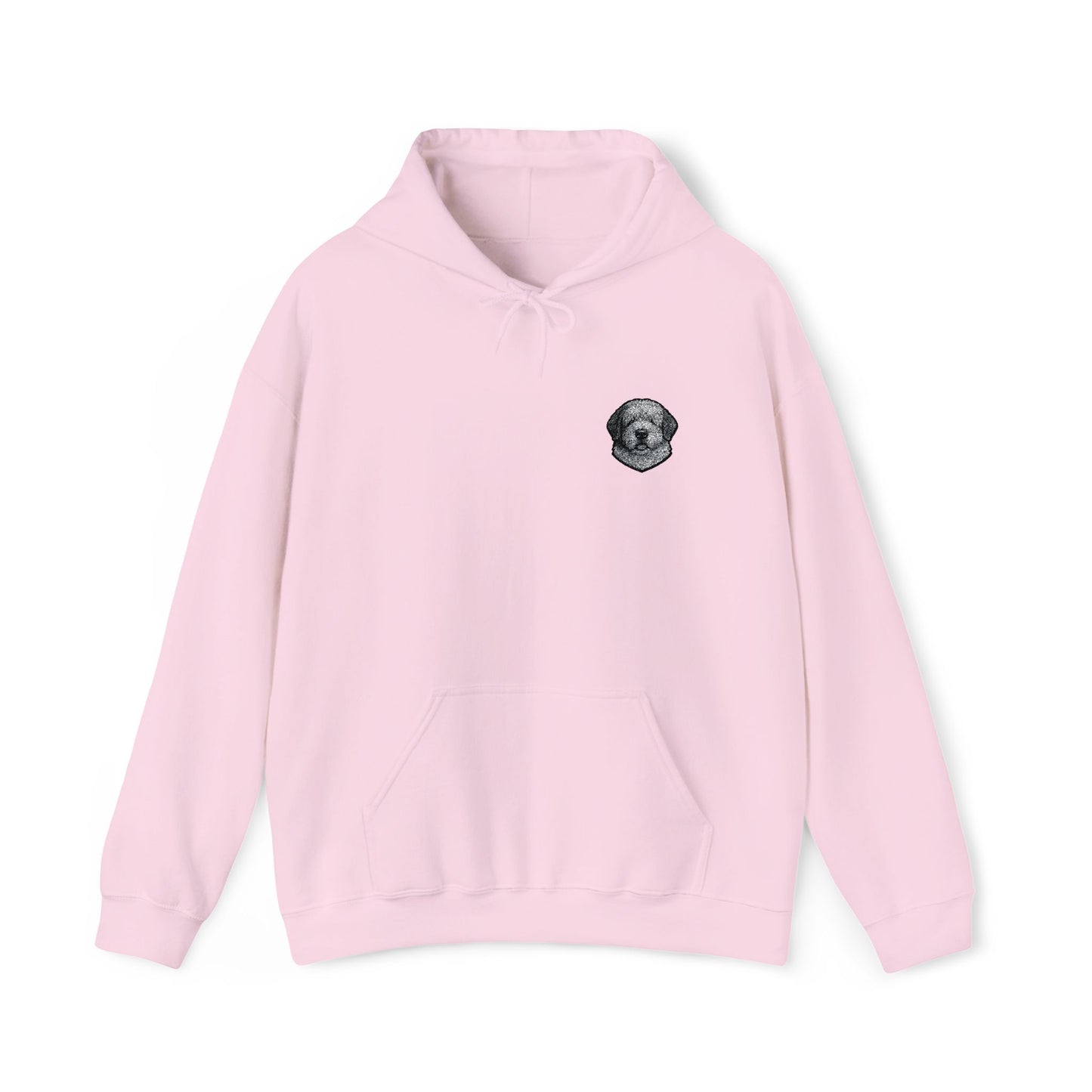 Old English Sheepdog embroidered design on hooded sweatshirt