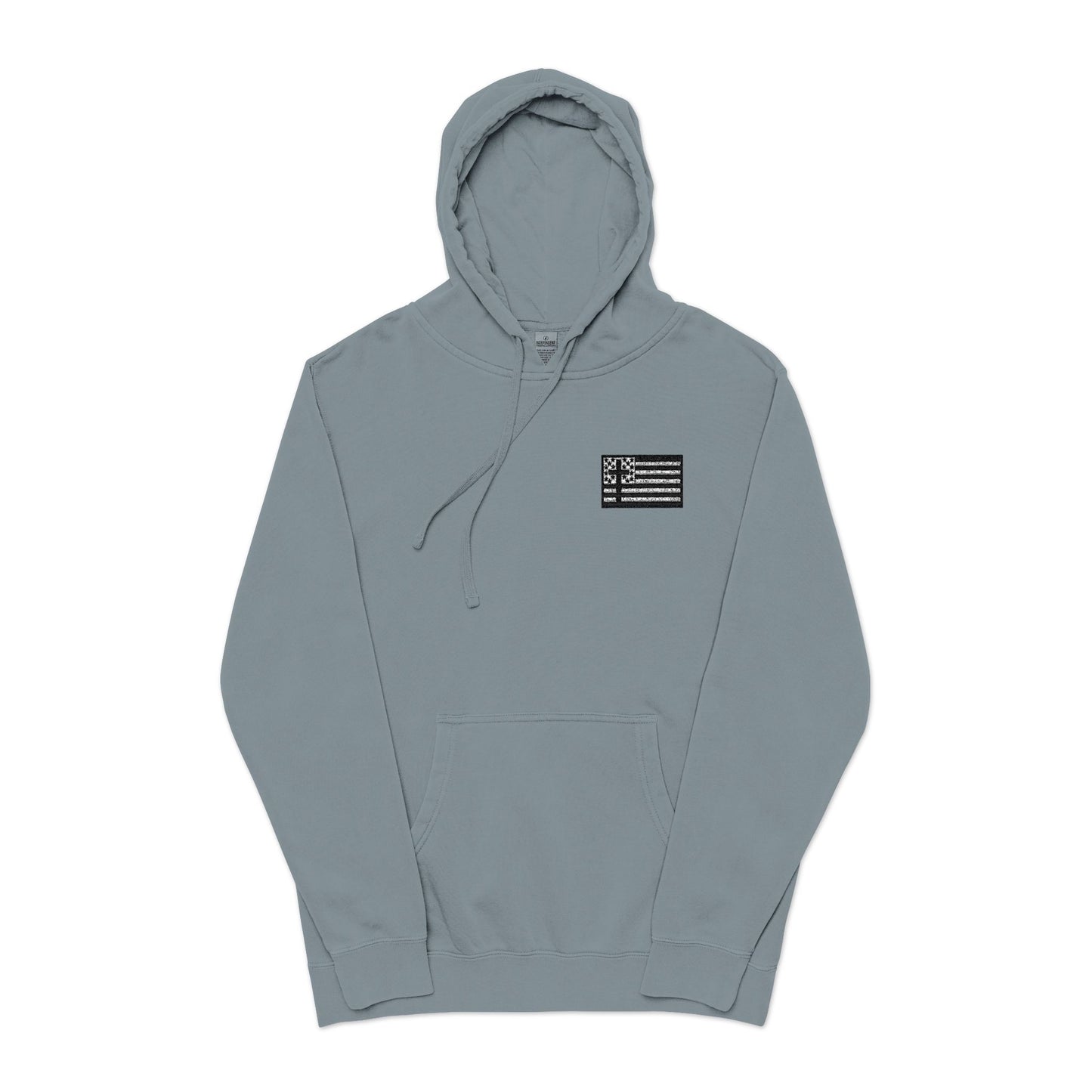 Embroidered Flag Patch Hoodie — Pigment-Dyed Casual Pullover