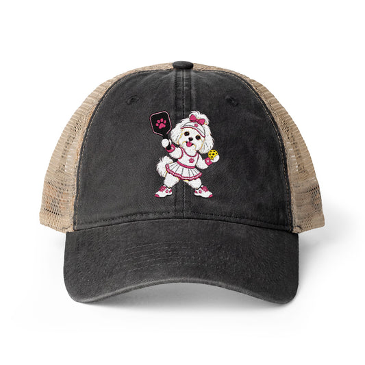 Pickleball Maltese Women's Washed Mesh-Back Cap
