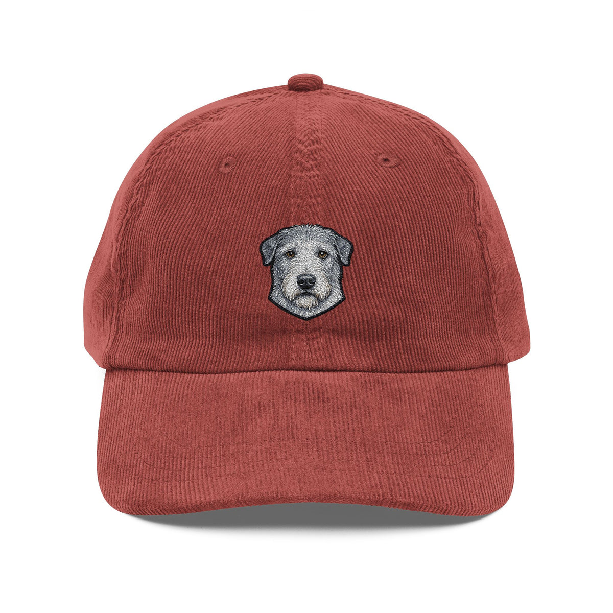 Embroidered Irish Wolfhound Dog Face Cap | Corduroy Baseball Hat