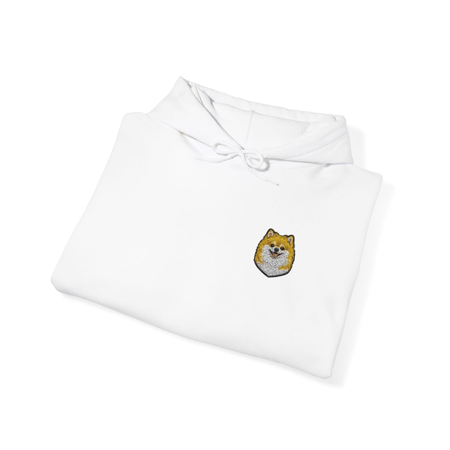 Pomeranian embroidered design on hooded sweatshirt