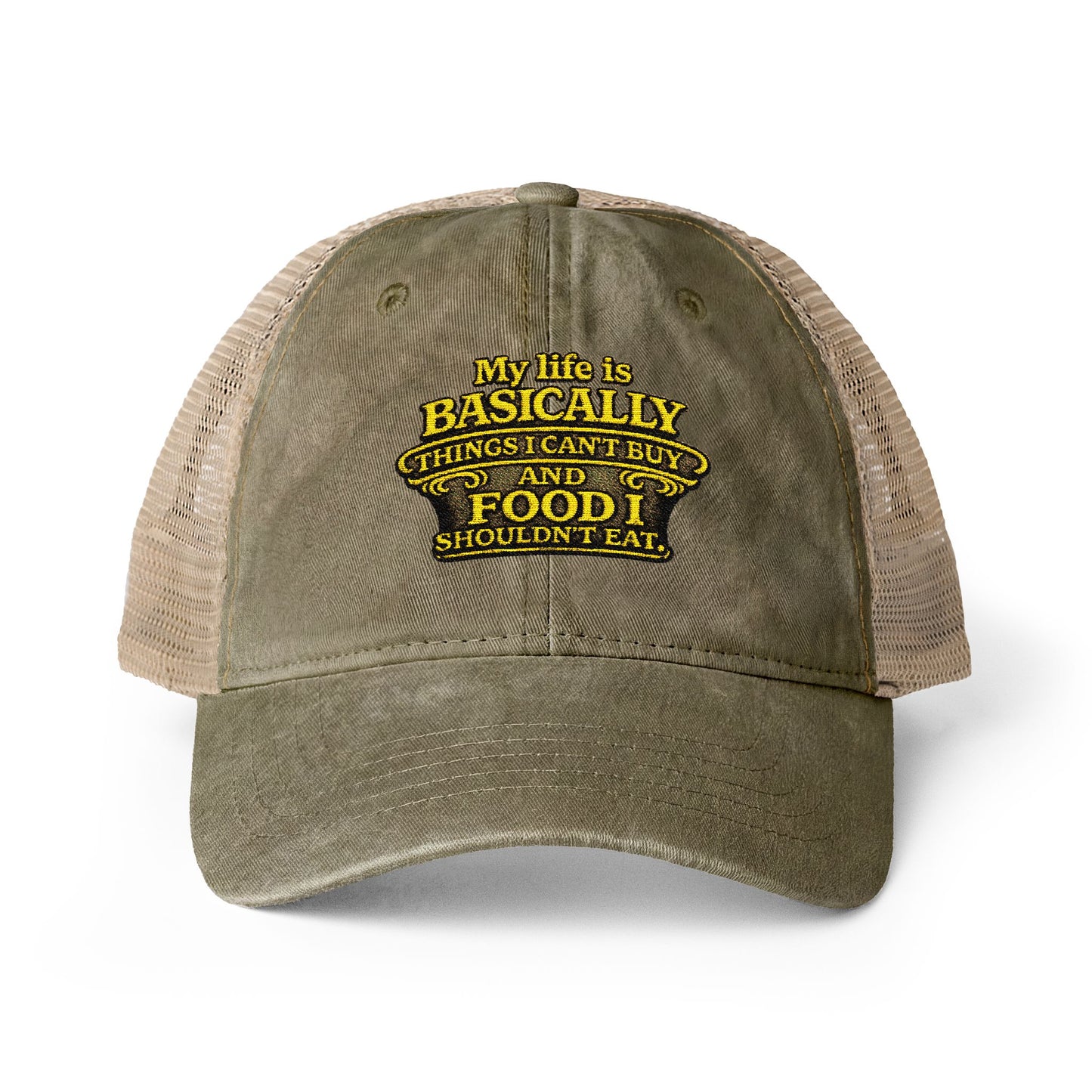 Women's humorous Washed Mesh-Back Pony Tail Cap My Life is Basically