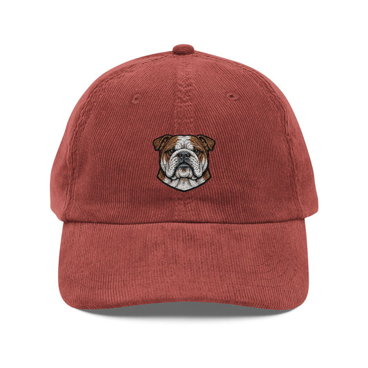 Embroidered English Bulldog Face Corduroy Cap | Vintage Dad Hat