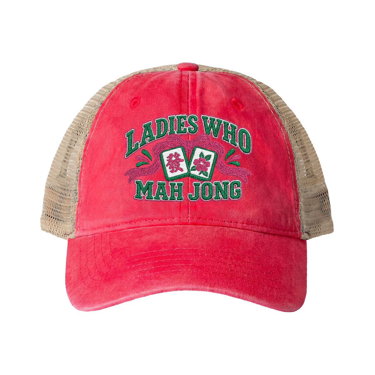 Ladies Who Mah Jong Embroidered Women's Washed Mesh-Back Cap- customizable